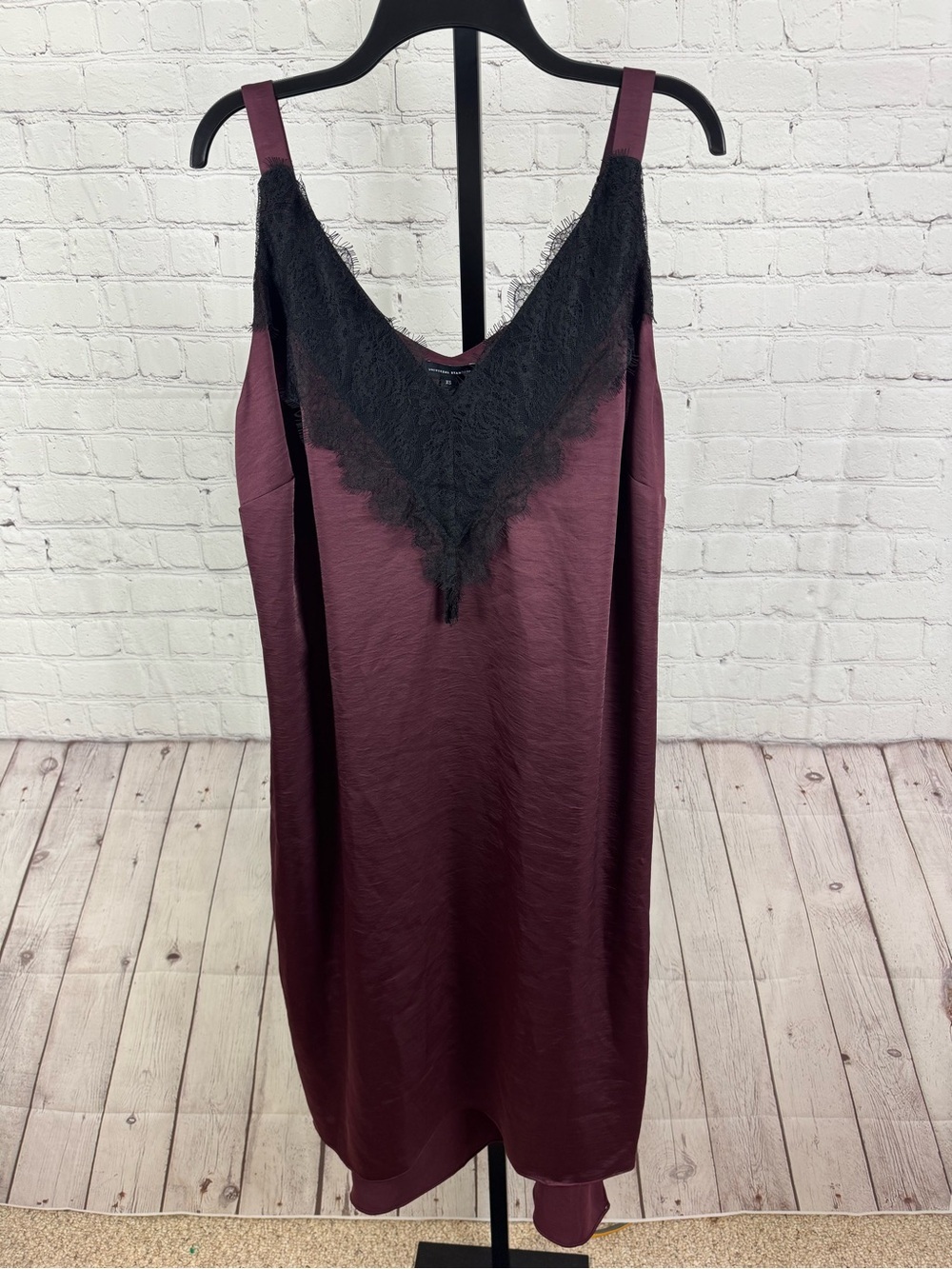 Universal Standard Lace Kara Satin Slip Burgundy Black Dress Size 10/12